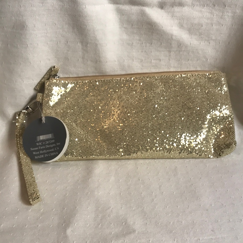 Susan Faris Gold Glitter Wristlet/Clutch NWT